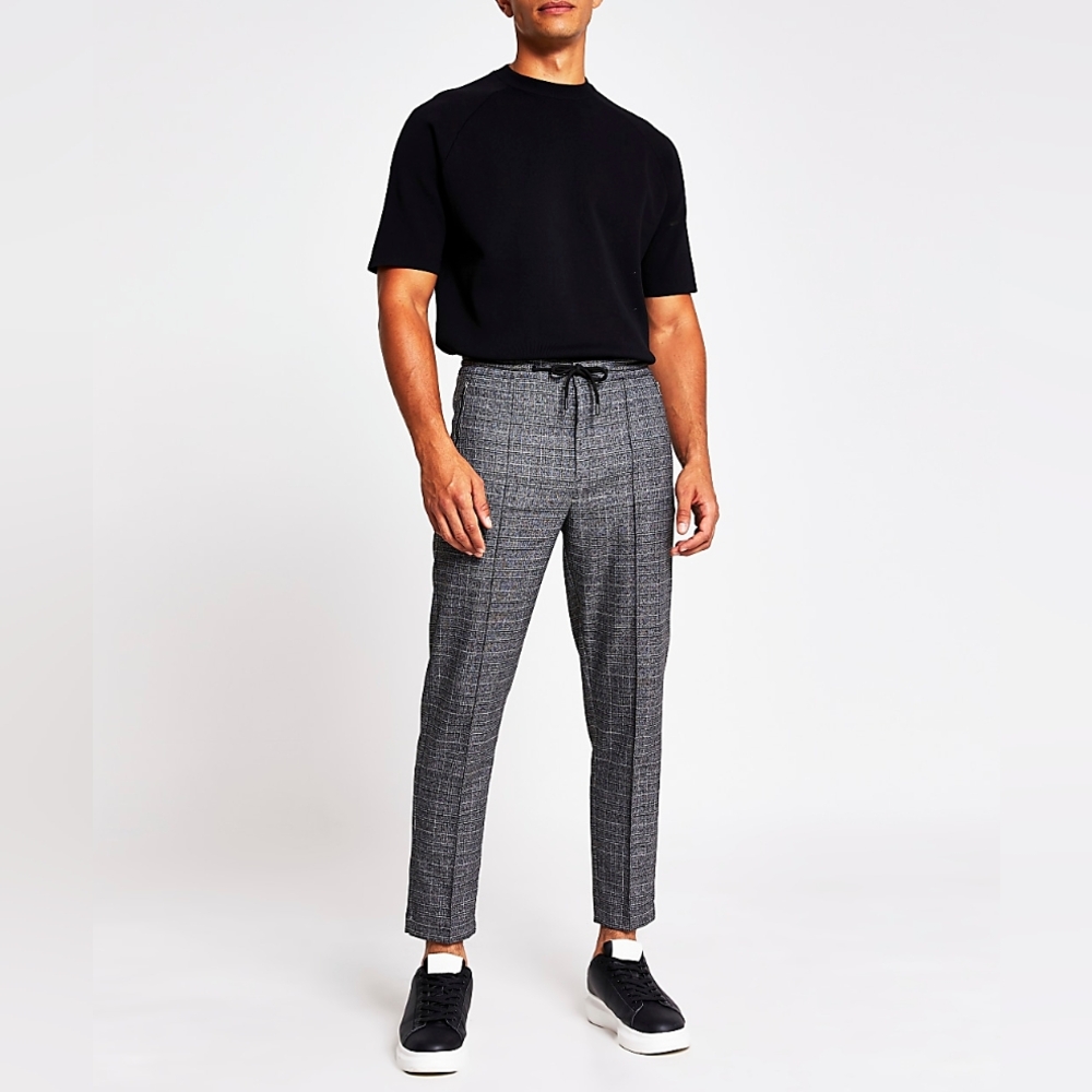 River Island, Black Plaid Dress Pants, New with Tags, 30/32, Skinny Fit